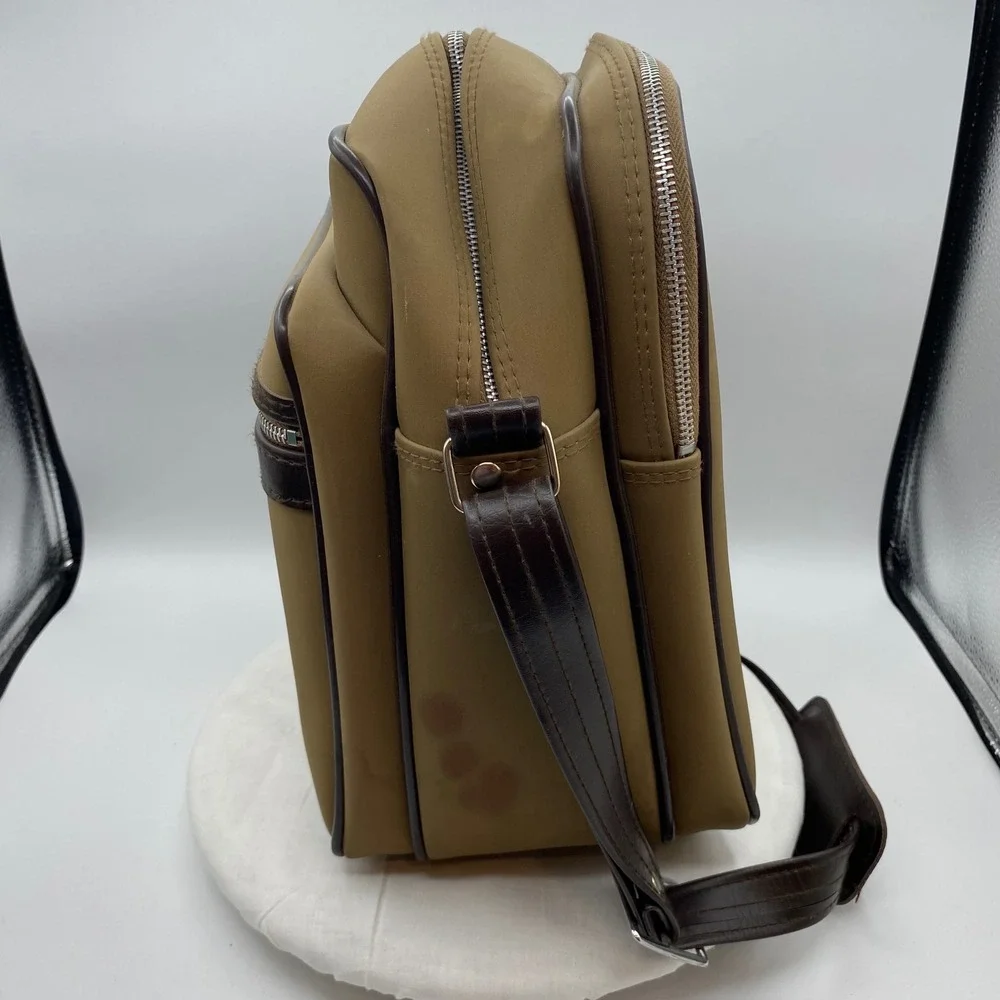 Vtg World Way Tan Brown Crossbody Flight Messenger Bag Travel Retro Gear *Read